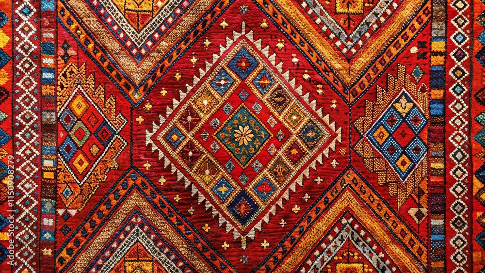 Intricate Red Textile with Geometric and Floral Patterns Intricate Red Textile with Geometric and Floral Patterns