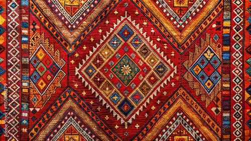Intricate Red Textile with Geometric and Floral Patterns