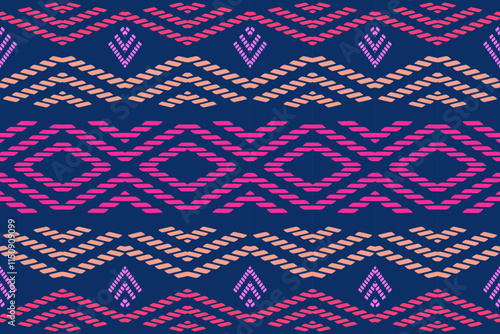 Dark Blue and Pink Tribal Ikat Diamonds: Ethnic Seamless Pattern for Trendy Interiors and Apparel Design