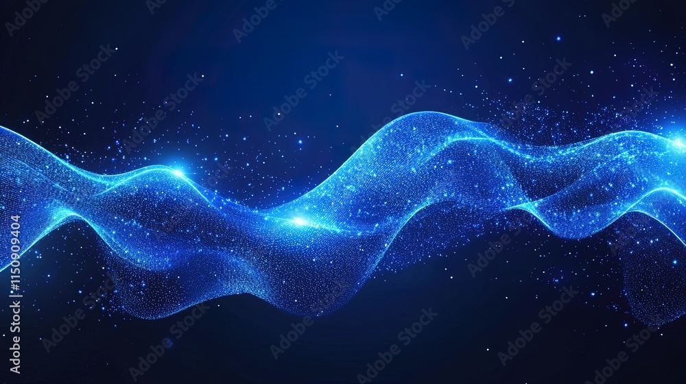 Abstract Blue Wave of Light Particles Flowing Abstract Blue Wave of Light Particles Flowing