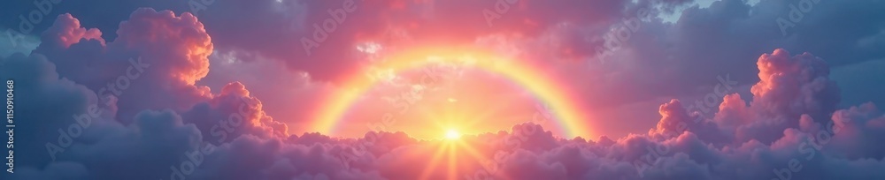 Fototapeta premium Ethereal rainbow spectrum unfolding in the sky at dawn, dreamy , ethereal, soft focus