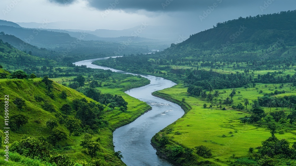 Serene River Valley Landscape: A Breathtaking View of Nature's Majesty Serene River Valley Landscape: A Breathtaking View of Nature's Majesty