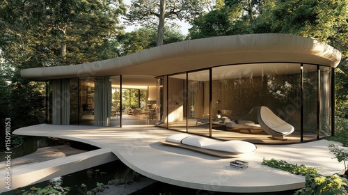 Wallpaper Mural Curved Glass House in Forest Setting: Modern Architectural Design Torontodigital.ca