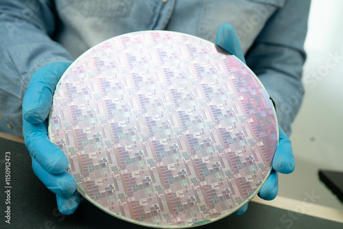 Silicon wafer for manufacturing semiconductor of integrated circuit. photo