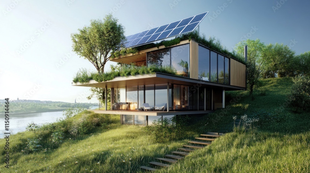 Eco-Friendly Modern House Design by the River: Sustainable Living on a Hillside Eco-Friendly Modern House Design by the River: Sustainable Living on a Hillside