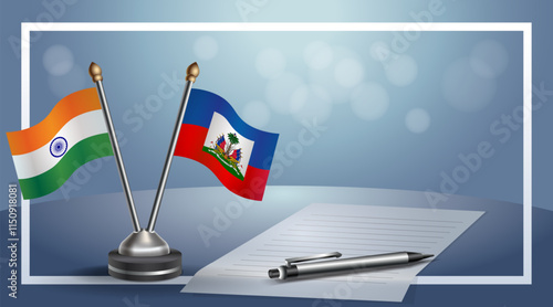 Small national flag of Russian and Haiti flag Relation, Template banner vector Illustration