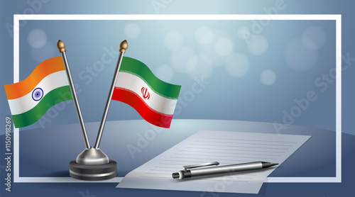 Small national flag of Russian and Iran flag Relation, Template banner vector Illustration