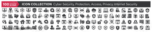 Big icons collection. Containing Cyber Security, Protection, Access, Privacy, Internet Security. Glyph solid style series icon