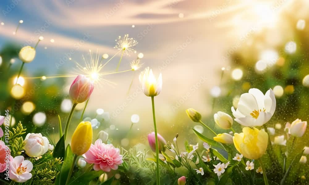 Beautiful spring flowers blooming in nature background