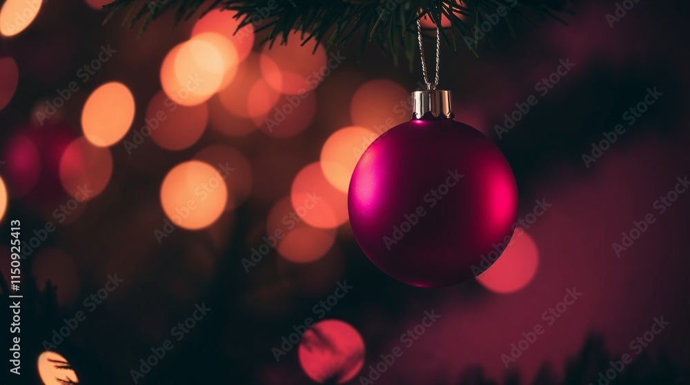 Fototapeta premium Christmas background with pink ornaments and fir tree branches on a shiny glitter background