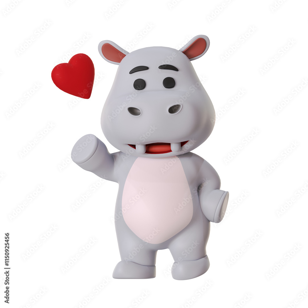 Naklejka premium Mascot Cute Love Hippo heart romantic