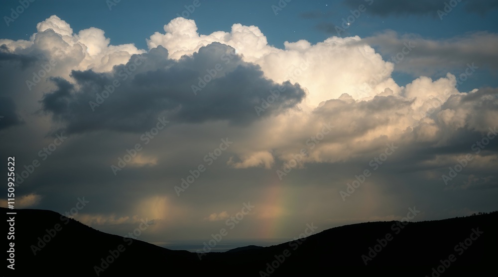 Mystical dreamlike scene, soft glowing rainbow over serene landscape. Mystical dreamlike scene, soft glowing rainbow over serene landscape.