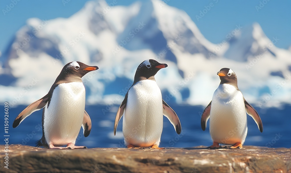 Fototapeta premium adorable African penguins are positioned playfully, Generative AI
