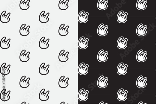 doodle metal hand cartoon seamless pattern on black white background for packaging and merchandise.  retro metal hand pattern background. pattern of funky metal hand cartoon background