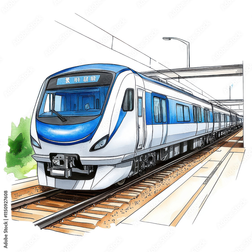 Fototapeta premium Modern Commuter Train Illustration | Hand-drawn/Watercolor Illustra...