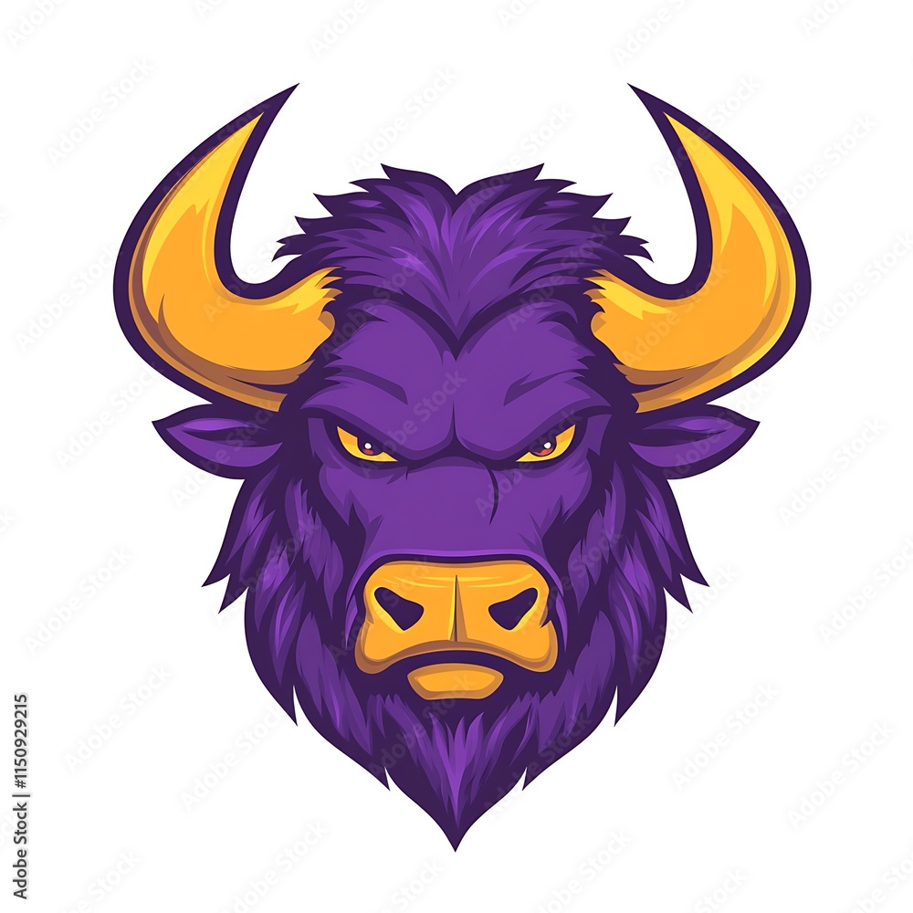 Fototapeta premium Purple Buffalo Mascot Head. Aggressive Animal Logo Design.