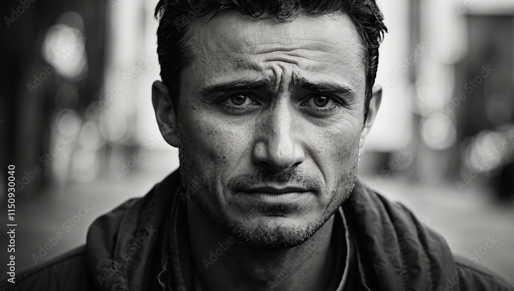 An Emotional Black and White Portrait of a Man Expressing Grief An Emotional Black and White Portrait of a Man Expressing Grief