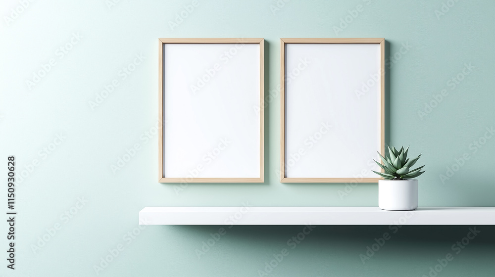 A simple, elegant Scandinavian-style arrangement with two wooden frames A simple, elegant Scandinavian-style arrangement with two wooden frames