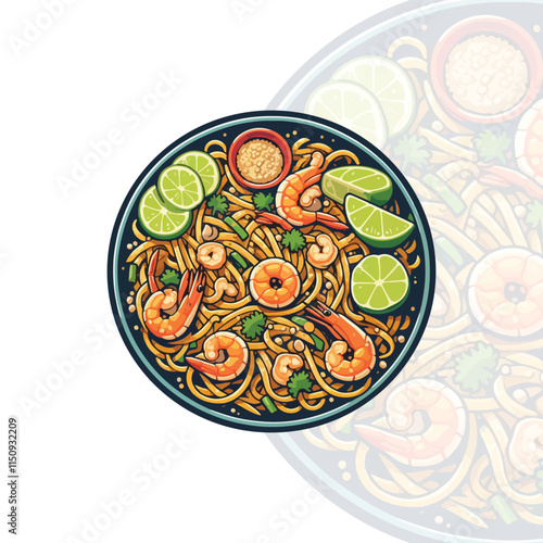 Pad Thai served on a plate with noodles