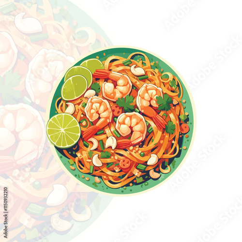 Pad Thai served on a plate with noodles