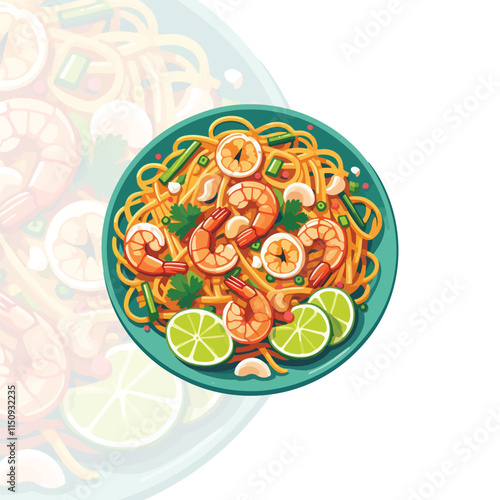 Pad Thai served on a plate with noodles