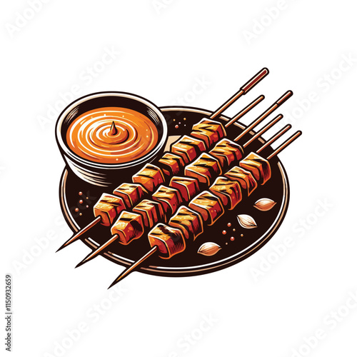 Skewered and grilled meat served with peanut sauce.