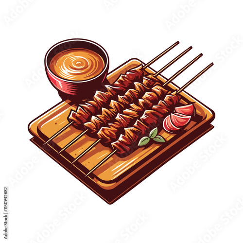 Skewered and grilled meat served with peanut sauce.