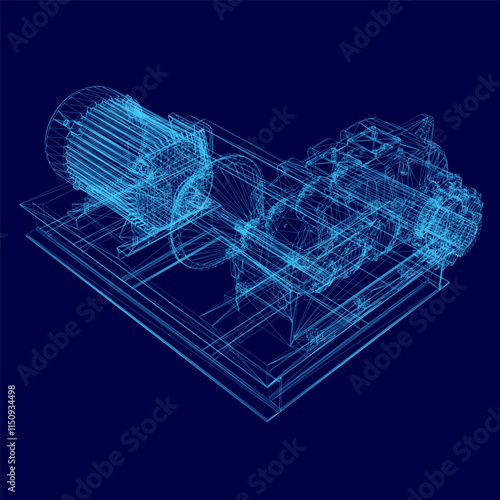 Electric generator motor wireframe. Vector 3d isometric. Creative illustration design
