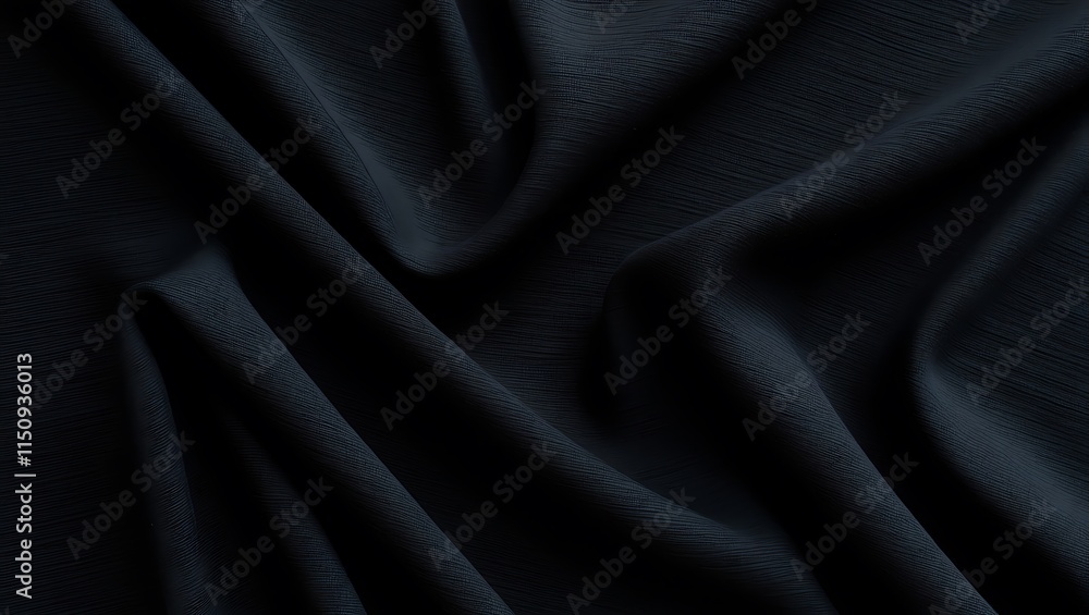 Obraz premium Black textured fabric with a subtle woven grid pattern, suitable for backgrounds, design elements, and textile concepts in creative projects