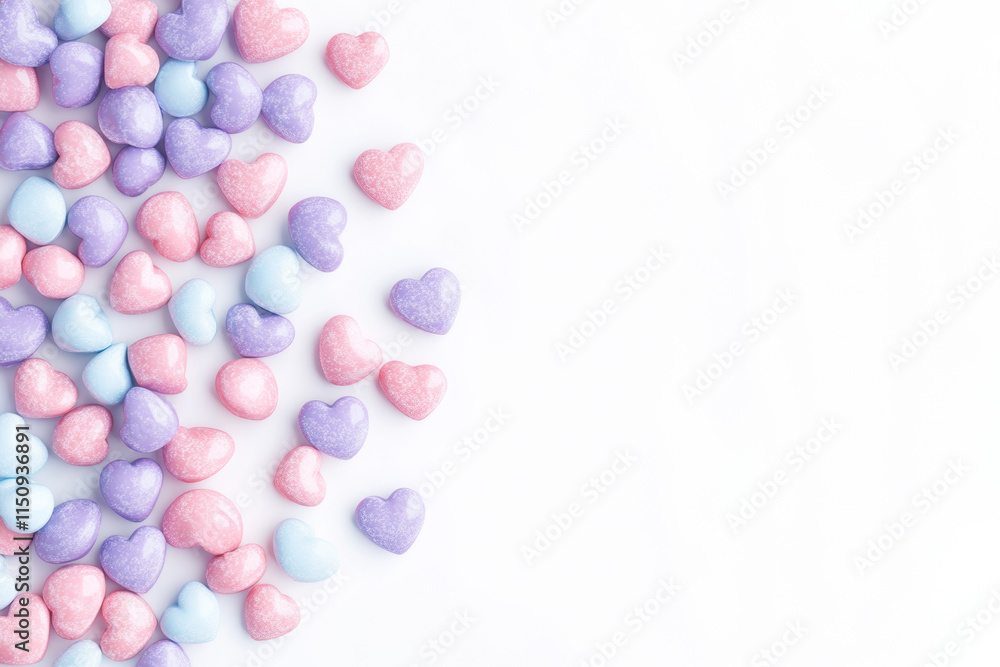 Colorful heart shaped candies create joyful and sweet atmosphere Colorful heart shaped candies create joyful and sweet atmosphere