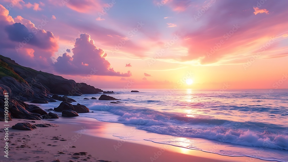 Fototapeta premium Dream getaway Resort. Well-being background with Serene Sunset Beach.