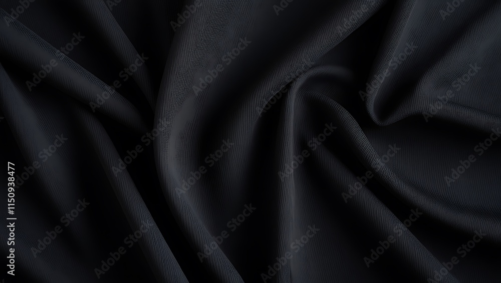Obraz premium Black textured fabric with a subtle woven grid pattern, suitable for backgrounds, design elements, and textile concepts in creative projects