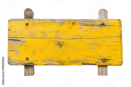 Yellow wooden sign board isolated on white or transparent background photo