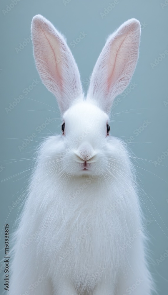 Obraz premium A close-up of a fluffy white rabbit with large ears against a soft background.