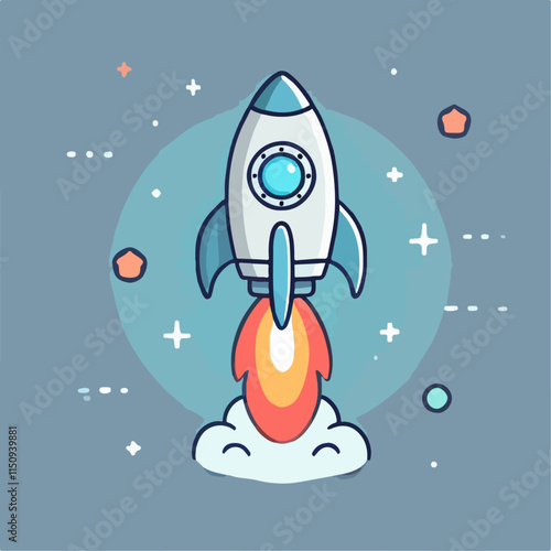 Illustration of a cartoon rocket in space