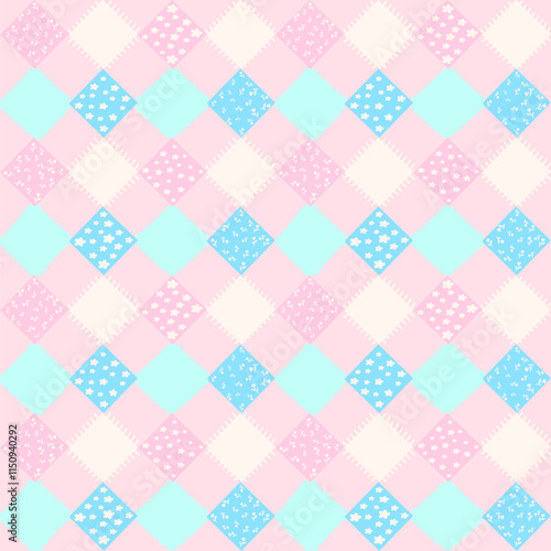 pastel checkered seamless pattern with flowers