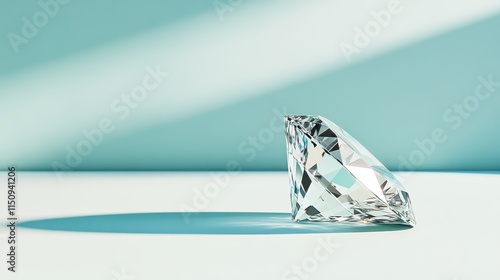 This image showcases a sparkling diamond positioned against a soothing mint background, capturing its clarity and refractive brilliance in a minimalist setting.