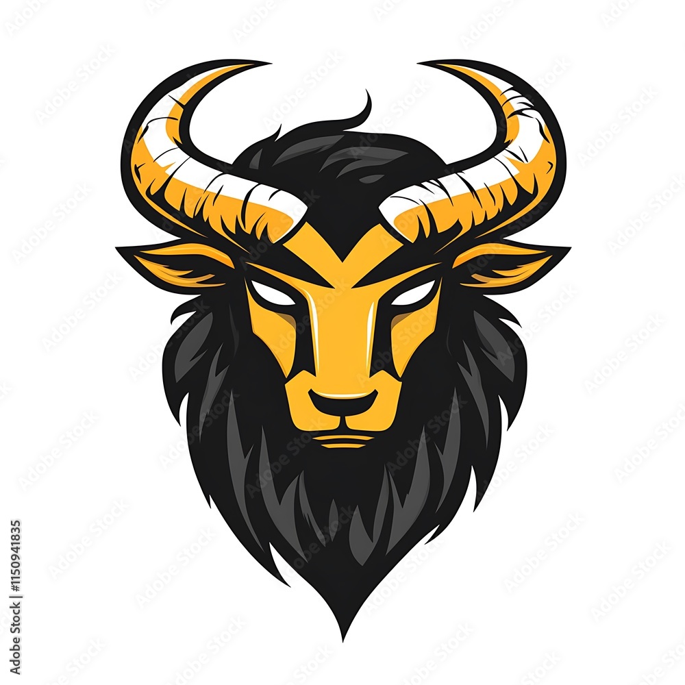 Fototapeta premium Mythical Bull Head Logo. Powerful, Golden Bull Mascot.