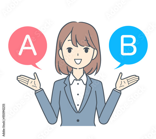 AとBの選択肢を選ぶビジネスウーマン 笑顔
