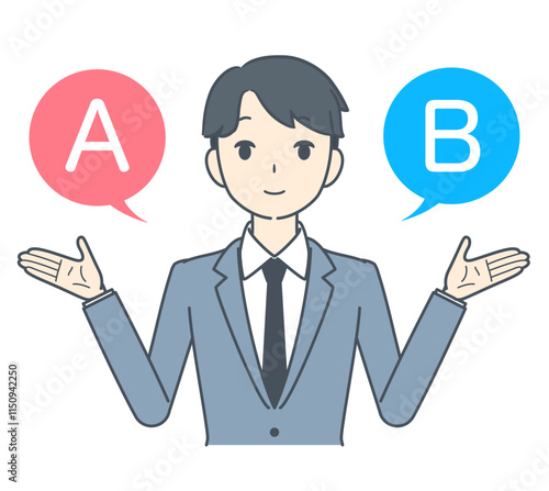 AとBの選択肢を選ぶビジネスマン