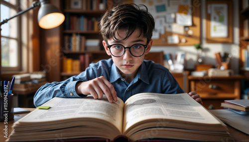 A hardworking boy studies in his room - Generative AI