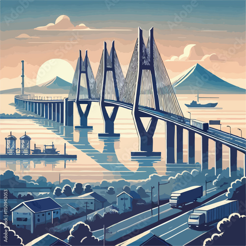 Illustration of a bridge over the river