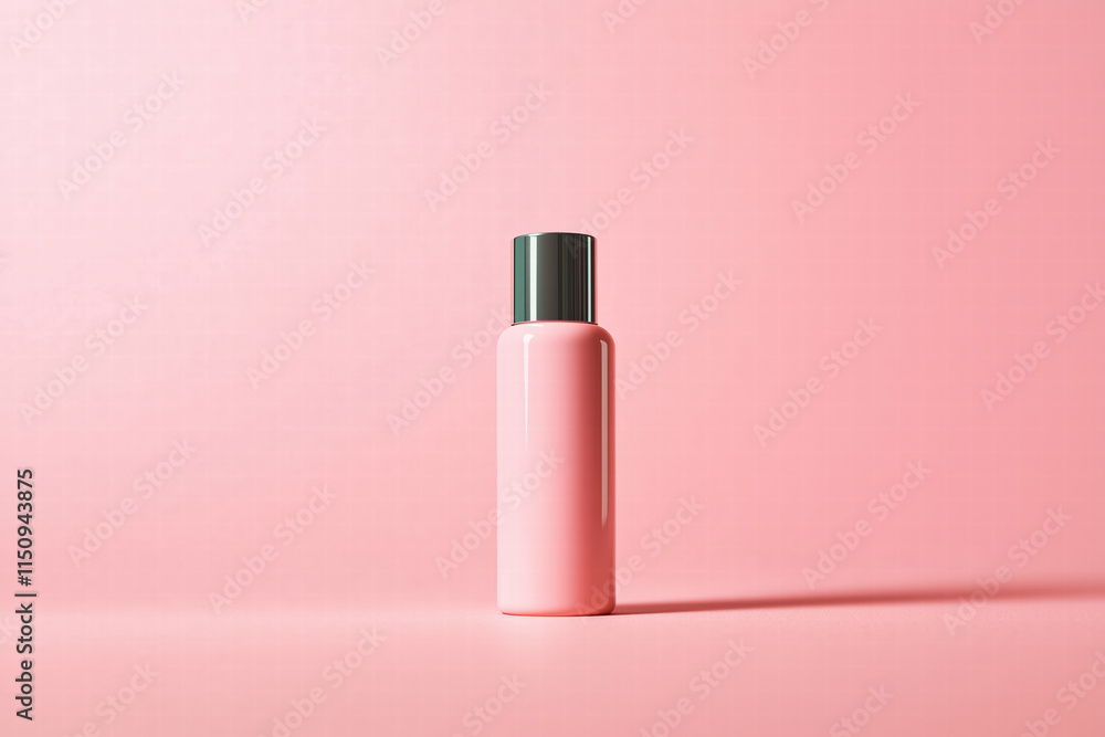 Pink bottle with metallic cap on soft pink background Generative Ai Pink bottle with metallic cap on soft pink background Generative Ai