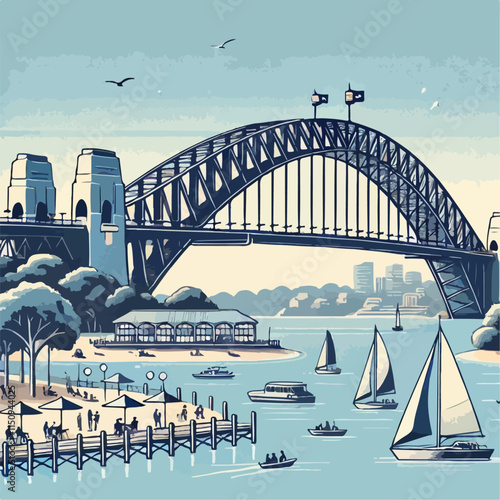 city harbour bridge illustration