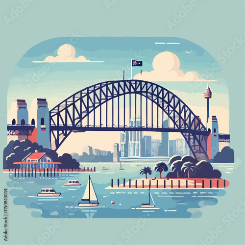 city harbour bridge illustration