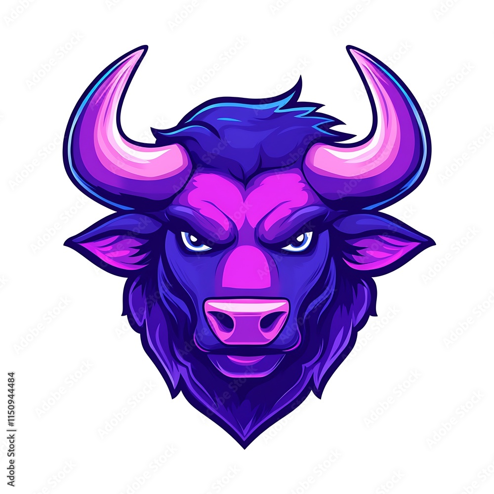 Purple Bull Mascot Head. Powerful and Aggressive Design. Purple Bull Mascot Head. Powerful and Aggressive Design.