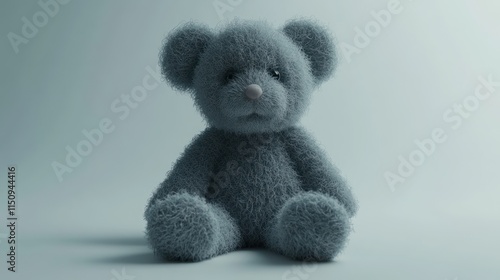 A soft, gray teddy bear sits against a light background, evoking comfort and nostalgia. photo