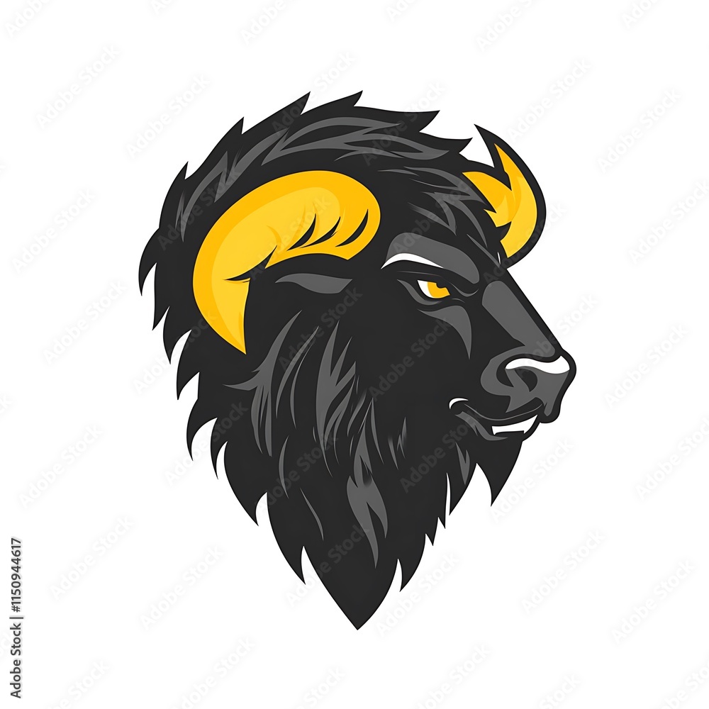 Fototapeta premium Black buffalo head logo. Powerful animal mascot design.