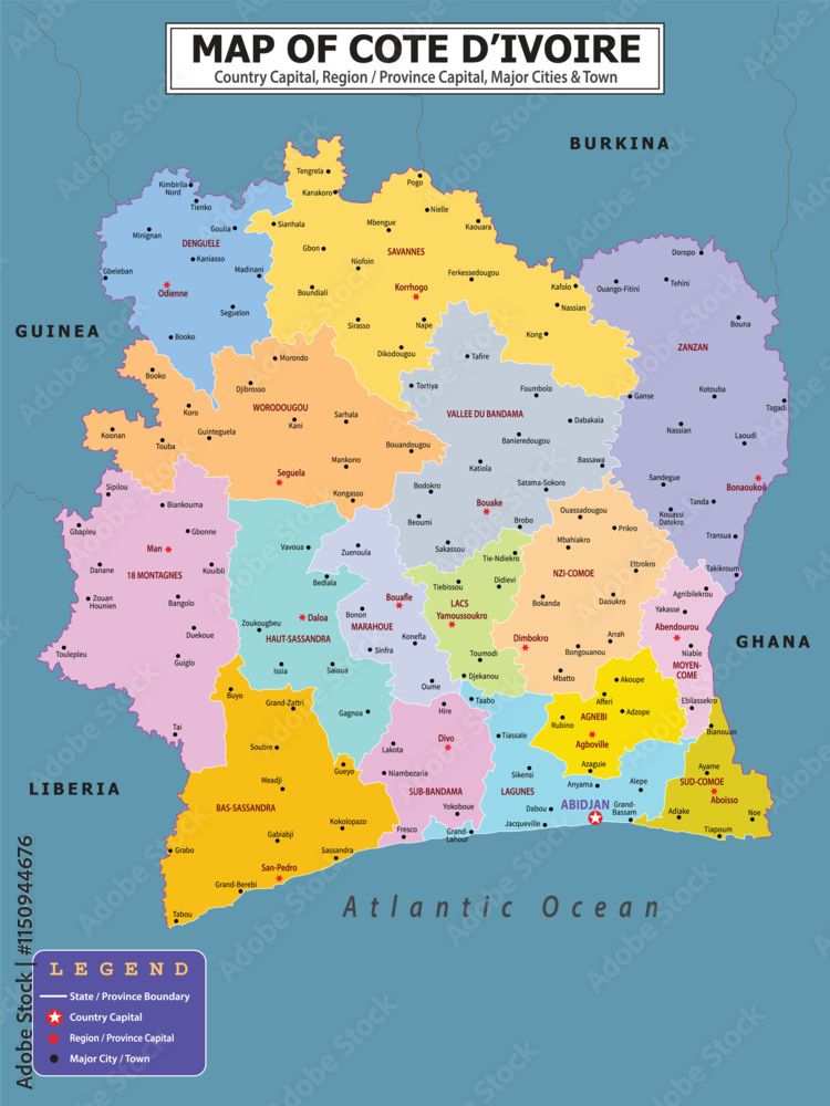 Fototapeta premium African Countries Geography Political map. Political map of country with capital, province or state capital, major cities and town.