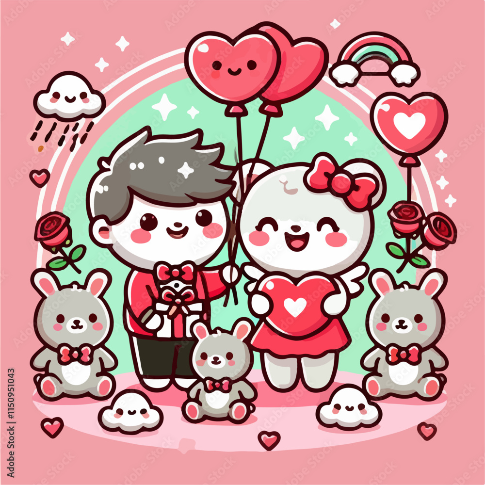 Fototapeta premium Illustration of a teddy bear and heart